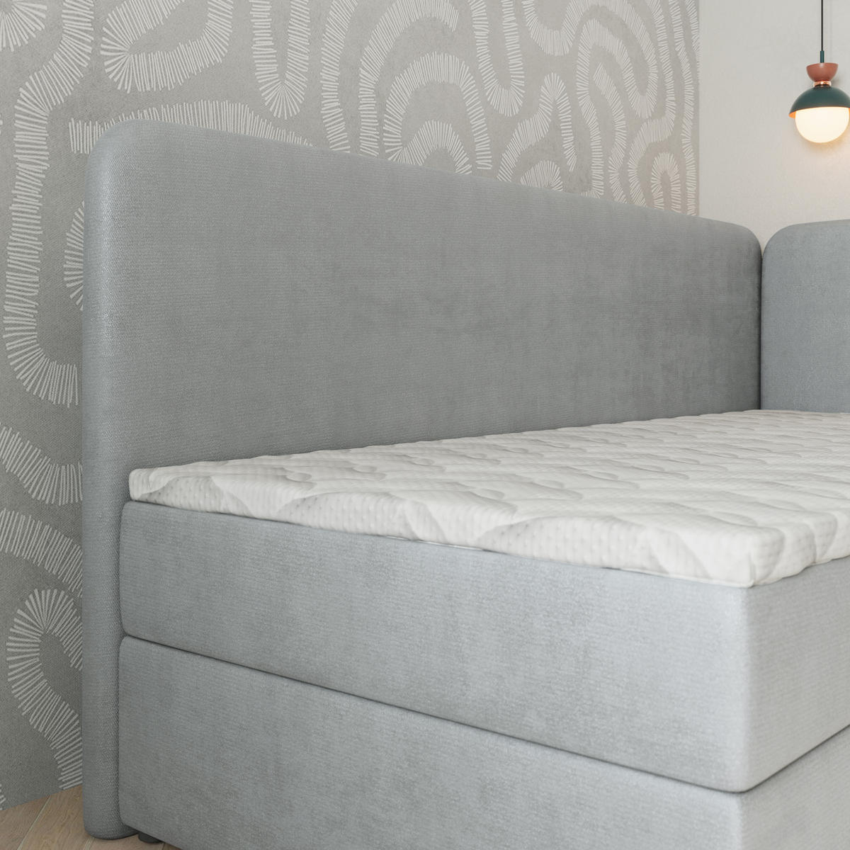 BOXBETT GINA 80x200 cm mit Matratze und Topper, H2+H3 - Hellgrau - Hellgrau, Holz (80/200cm) - MASSENO