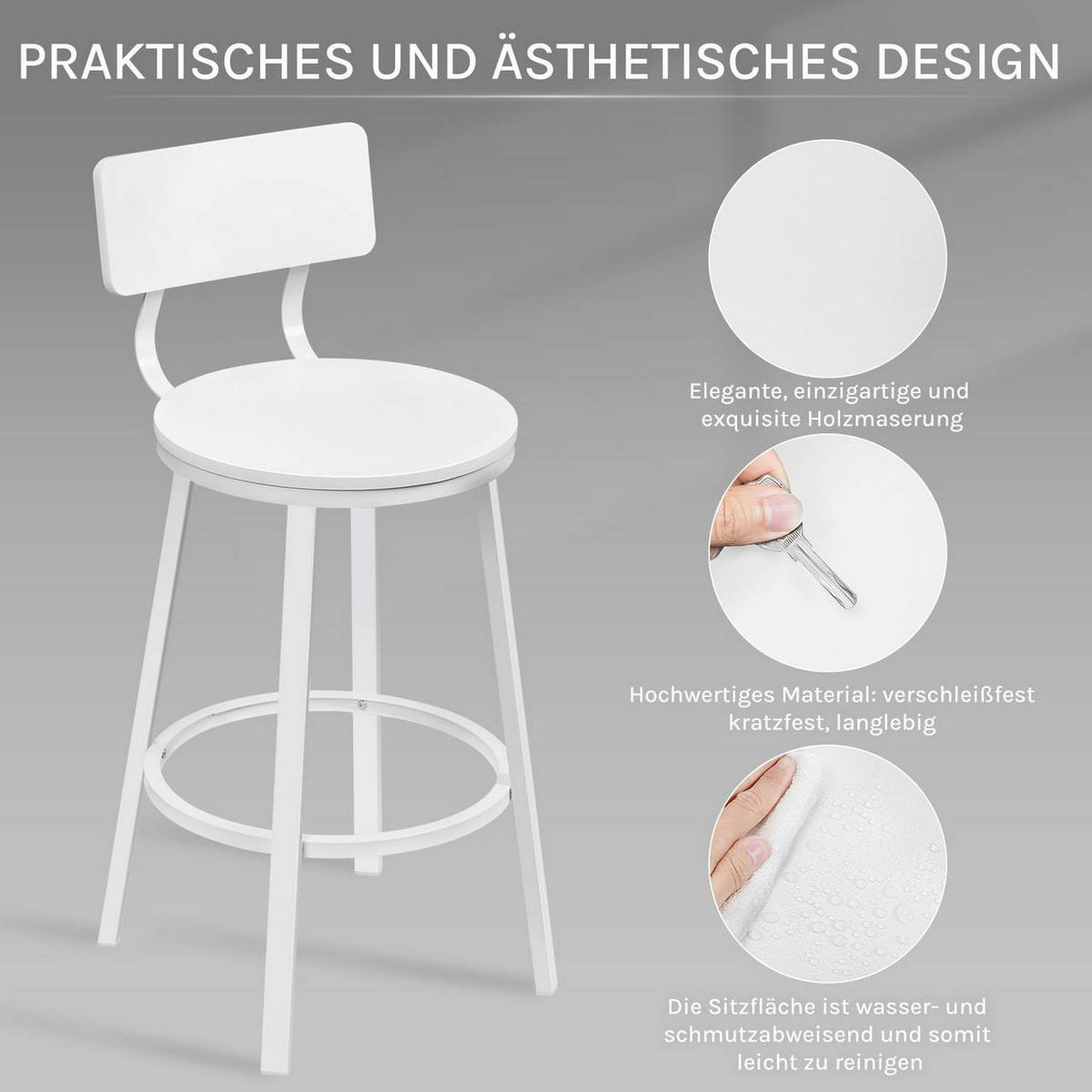 BARHOCKER 2er Set, Metallgestel, Weiß - Weiß, Holzwerkstoff/Metall (51.5/89/51.5cm) - Woltu