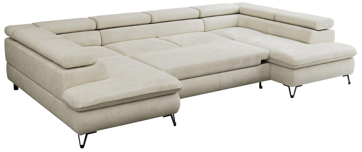 WOHNLANDSCHAFT PETER U Velvet Beige - Beige/Schwarz, Textil/Metall (346/76/208cm) - MKS