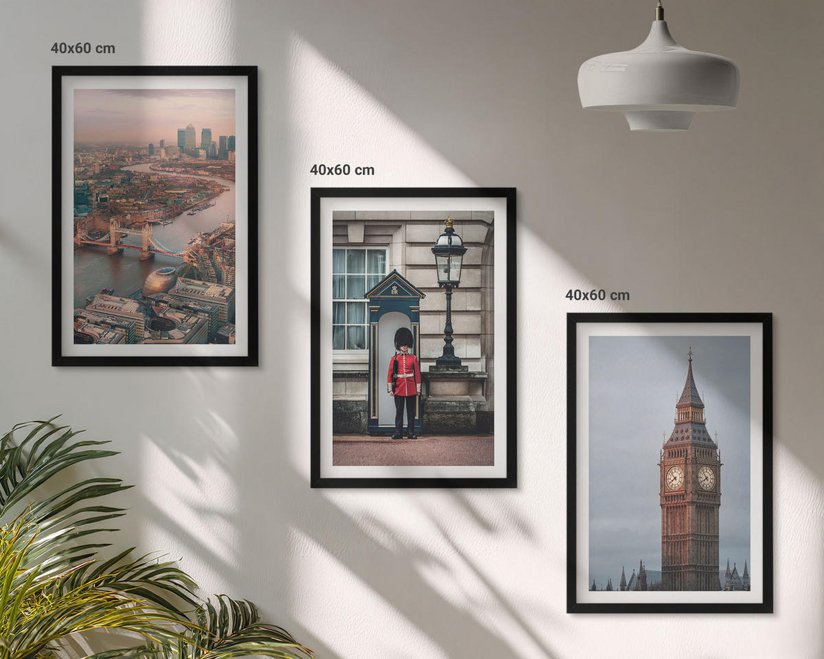 WANDBILDER 3er-Set - 40x60 cm Schwarzer Rahmen - London Bridge Guardian Big Ben - Schwarz, Kunststoff (40/60cm) - ArtPrintCave