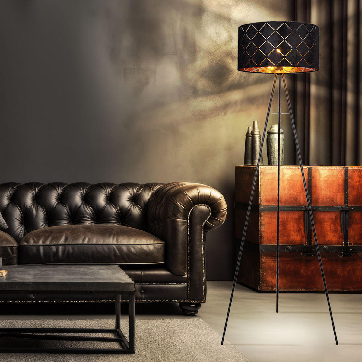 LED STEHLEUCHTE SUNNA schwarz-gold Metall Textil - Goldfarben, Metall (69/69/149cm) - Globo Lighting