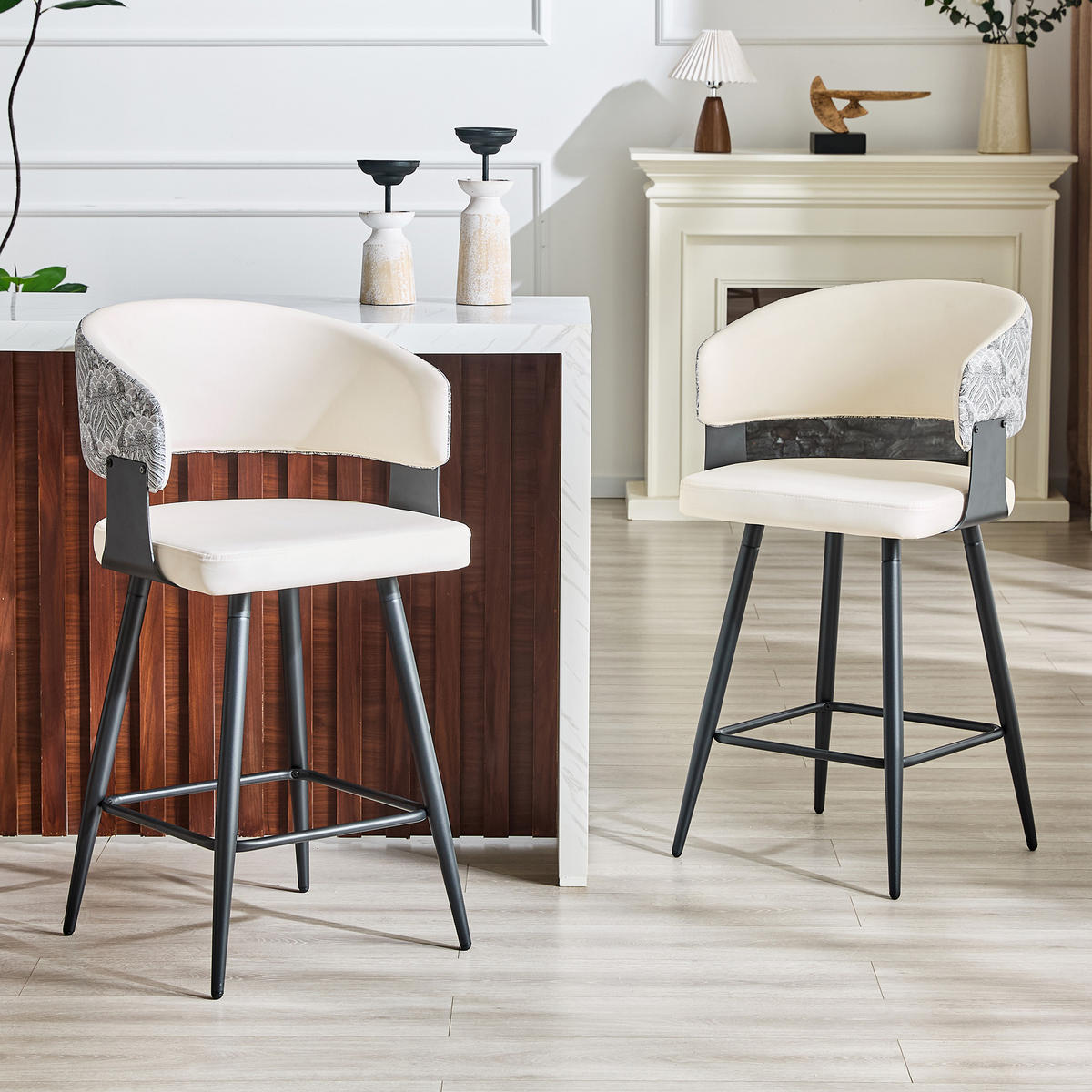 BARHOCKER DE-36674 2er Set mit PU-Bezug und Metallgestell Creme - Creme, Metall (47/94.5/46cm) - ComfortXL