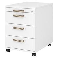 ROLLCONTAINER - 3 Materialschubladen 58/42,8/59 cm in Weiß Streifengriff (Kunststoff) - Weiß, Holzwerkstoff (42.8/59/58cm) - bümö