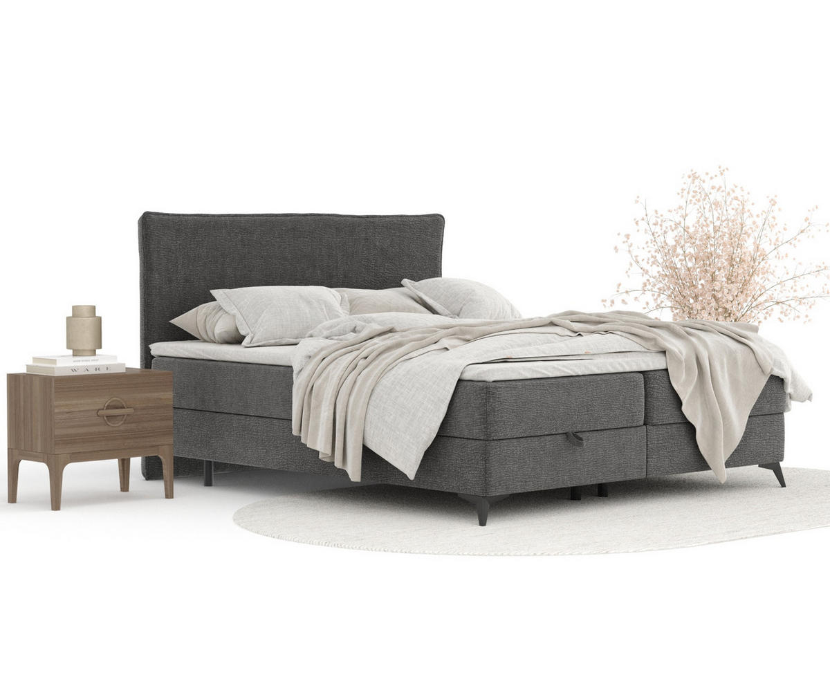 BOXBETT Peru Grau 180/200 cm im Chenille-Stoff - Schwarz/Grau, Holz/Holzwerkstoff (180/200cm) - Maison de Reve