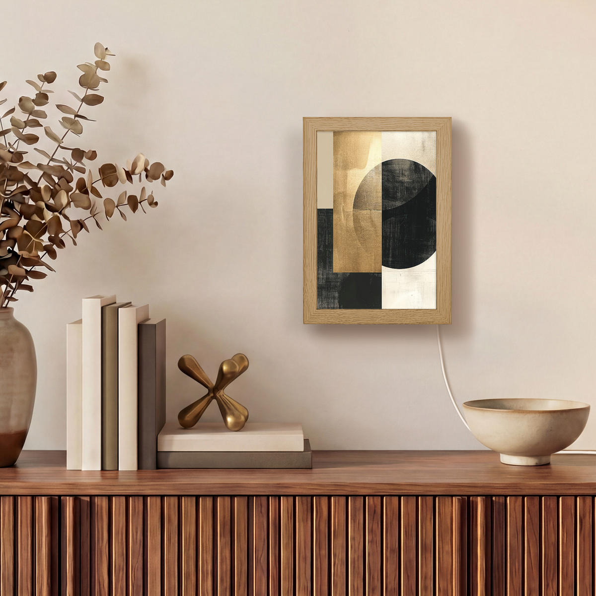 NÁSTĚNNÁ LAMPA Abstraktní - Moderní - Černá - Zlatá 15x20 cm - písková barva, kompozitní dřevo (15/20/8cm) - OnlyWow