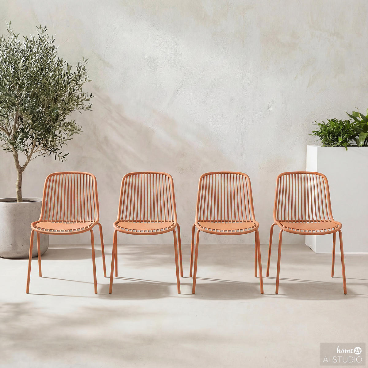 GARTENSTUHL - 4er-Set - Stahl / Polypropylen - Terracotta, Kunststoff/Metall (51/82/54cm) - home24