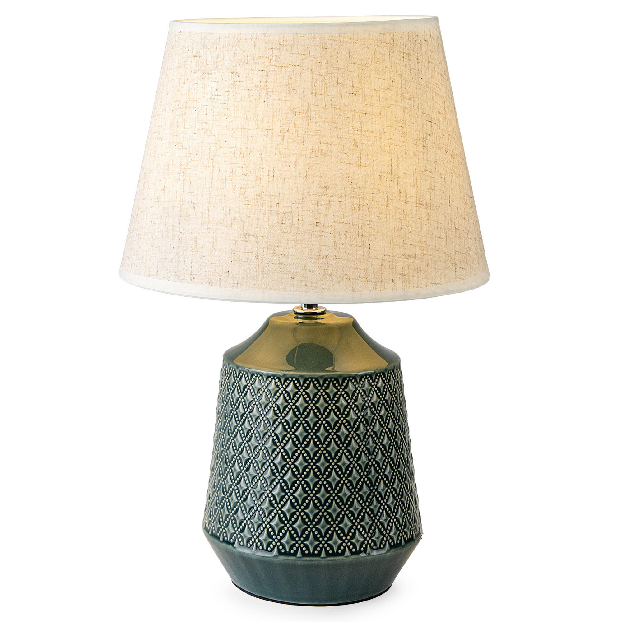 TISCHLEUCHTE SOPI, Tischlampe, Beige, Meeresfarbe - Türkis/Beige, Keramik/Textil (25/25/39cm) - KONSIMO®