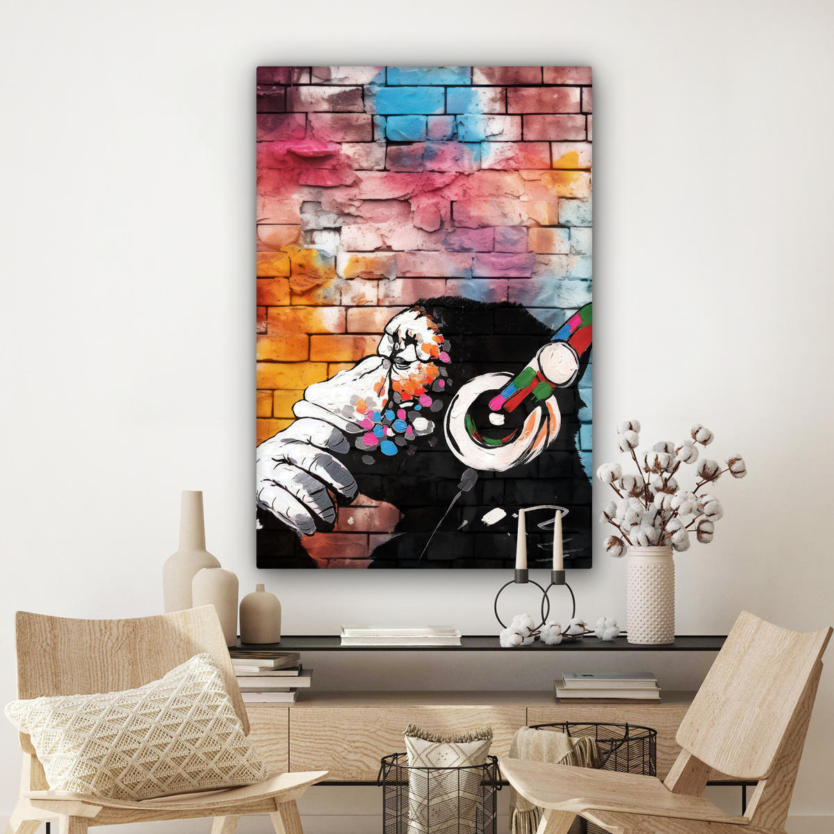 LEINWANDBILD Affe - Graffiti - Musik Deko XXL 80x120 cm - Multicolor, Textil (80/120cm) - MuchoWow