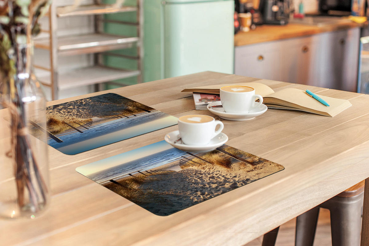 PLATZSETS 6er-Set Strand - Meer - Niederlande - Dünen - Sonne Abwaschbar 45x30 cm - Blau, Kunststoff (0.3/45/30cm) - MuchoWow