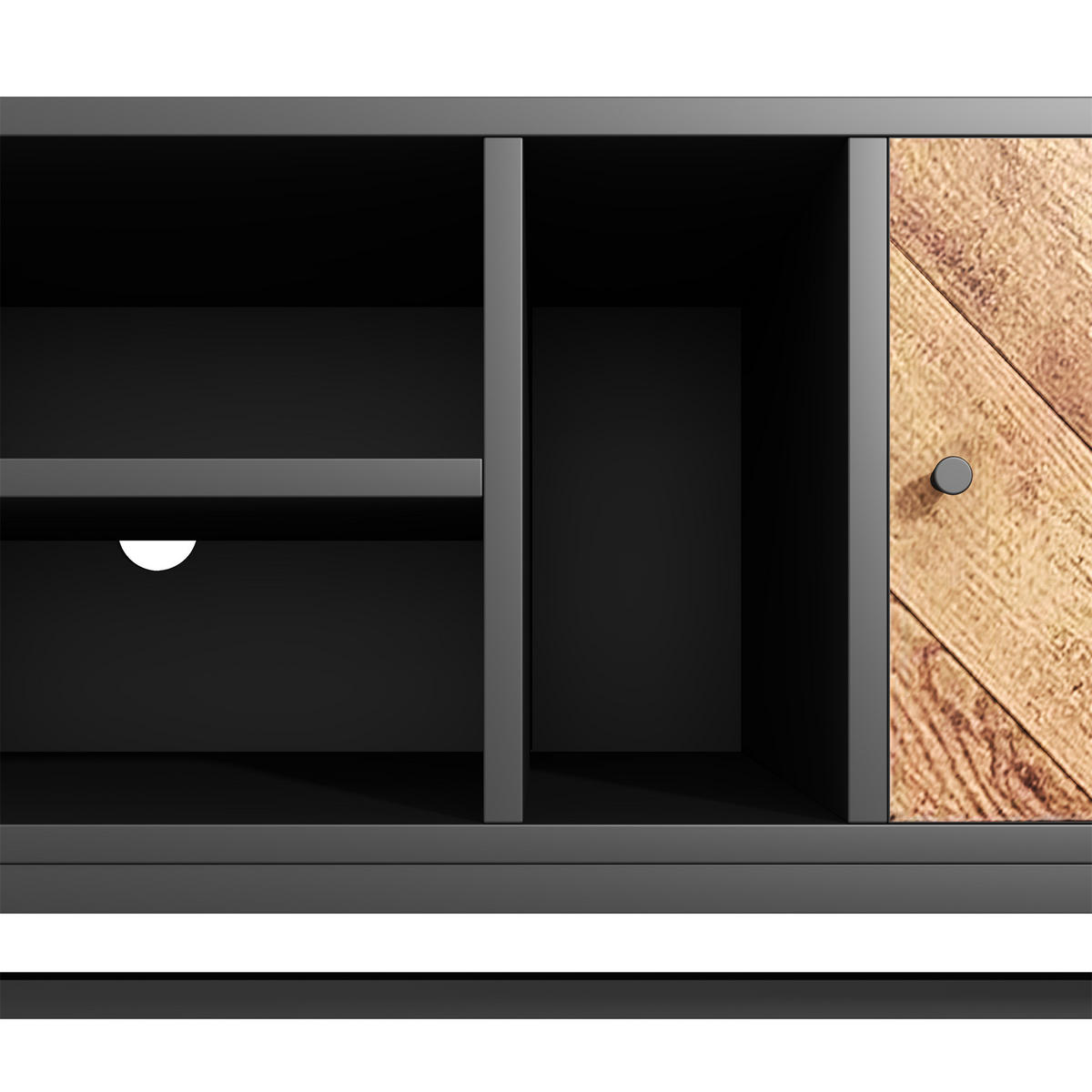 LOWBOARD in Schwarz und Naturfarben TV-Schrank mit vielseitigem Stauraum für Wohnzimmer, B150/T38/H55 cm - Schwarz/Naturfarben, Holzwerkstoff/Metall (150/55/38cm) - STILVORA