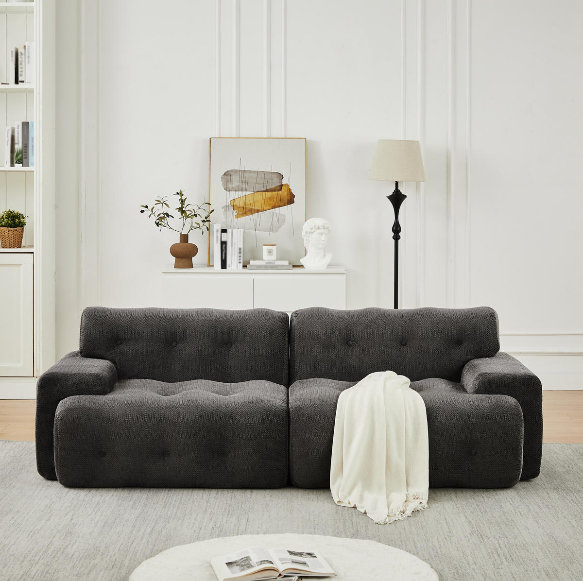 SOFA 2-Sitzer modular 224 x 104 cm Chenille Grey - Dunkelgrau, Holzwerkstoff (104/66/224cm) - Meubliv