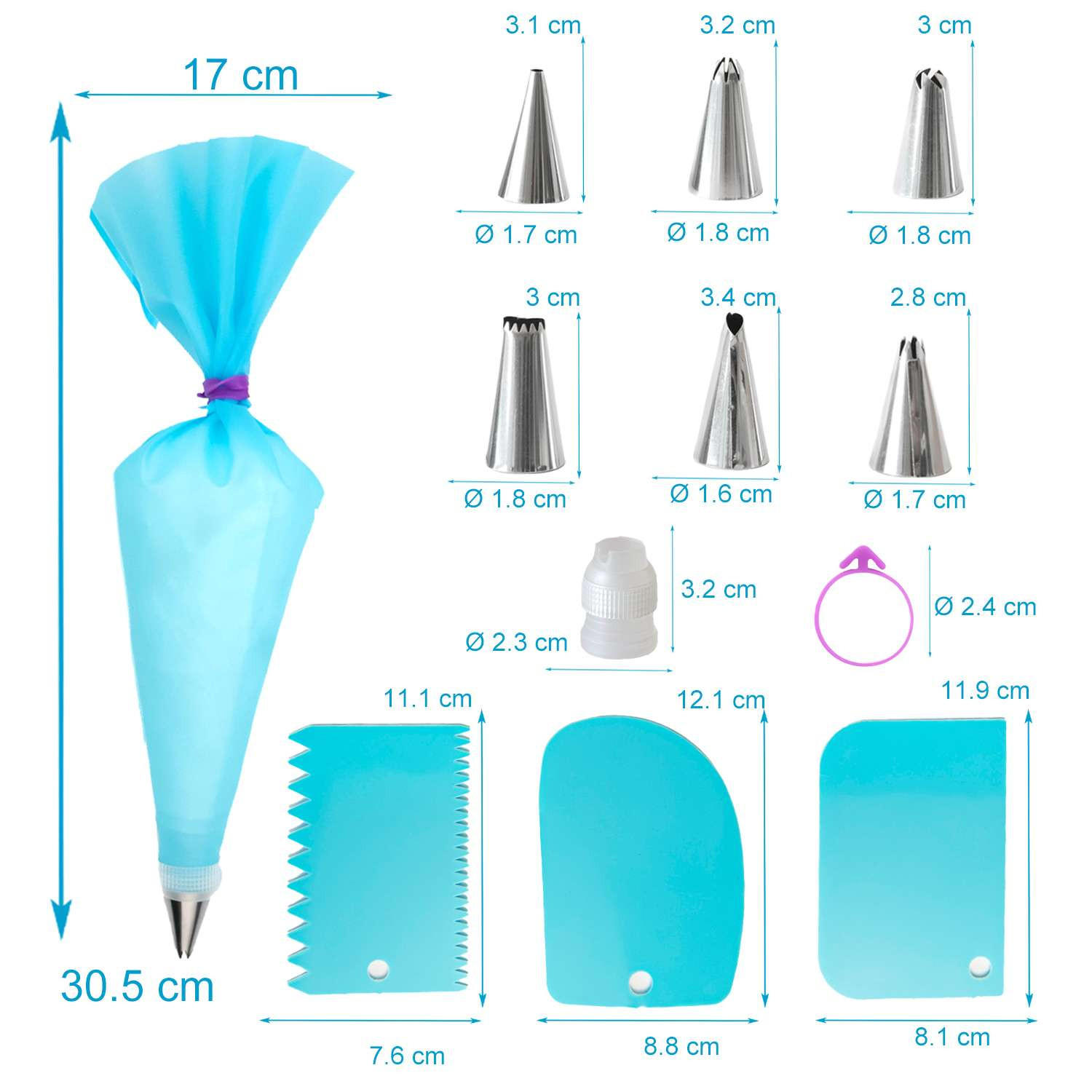 SPRITZBEUTEL Set aus Silikon mit Edelstahl Tüllen (15-tlg) - Blau, Kunststoff (17/1/30.5cm) - Intirilife