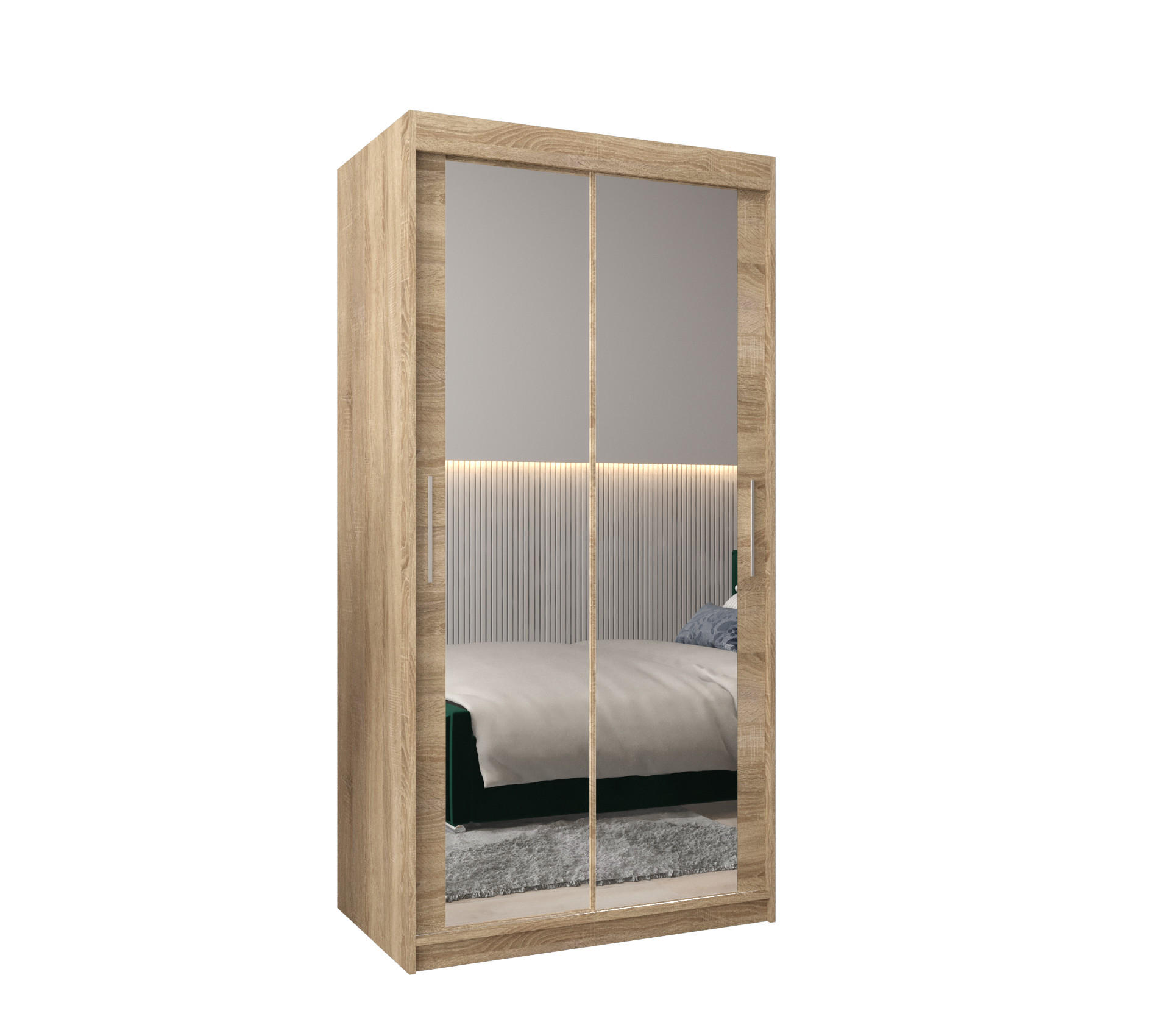 MÖBEL KRYSPOL SCHWEBETÜRENSCHRANK Sonoma Eiche 100cm × 62cm × 200cm