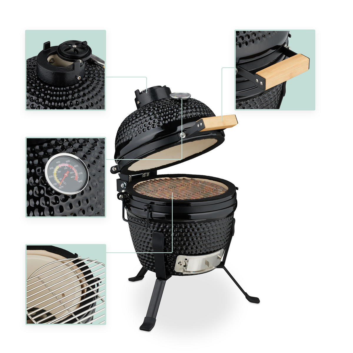 KAMADO-GRILL - Schwarz, Keramik/Metall (34/56.5cm) - Relaxdays