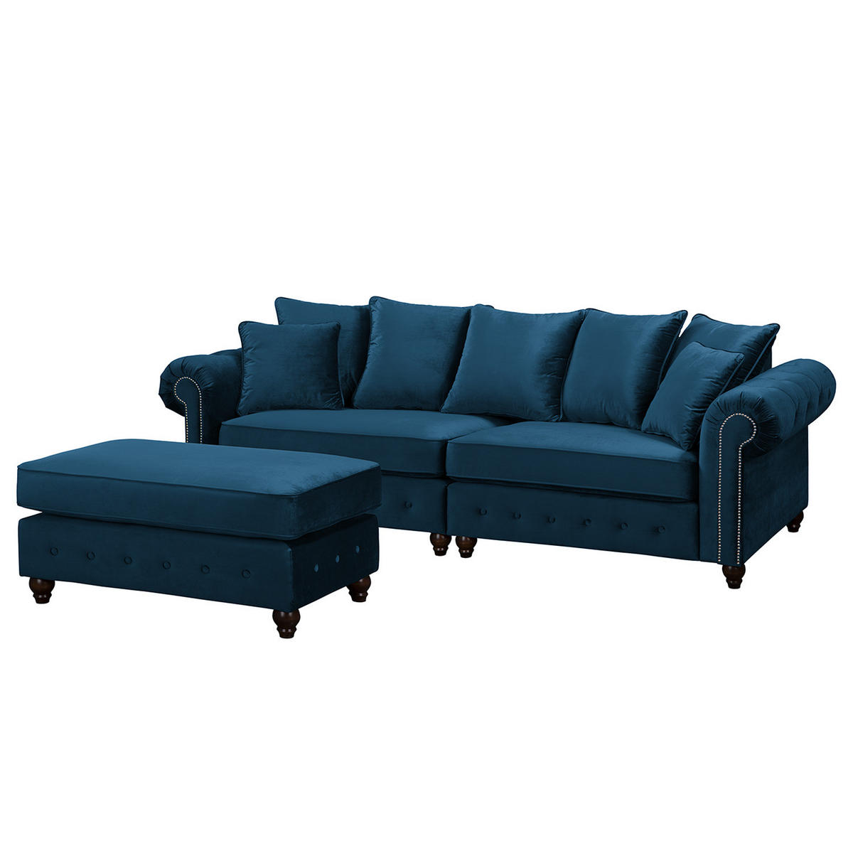 BIGSOFA - Samt - Silberfarben/Dunkelblau, Buchenholz/Textil (260/90/93cm) - home24