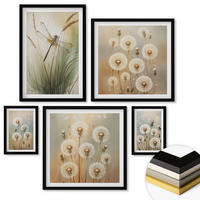 WANDBILDER 5er-Set - 50x50 cm & 20x30 cm & 40x60 cm Schwarzer Rahmen - Weiße Löwenzahnblüten auf hellem Hintergrund - Schwarz, Kunststoff (40/60cm) - ArtPrintCave