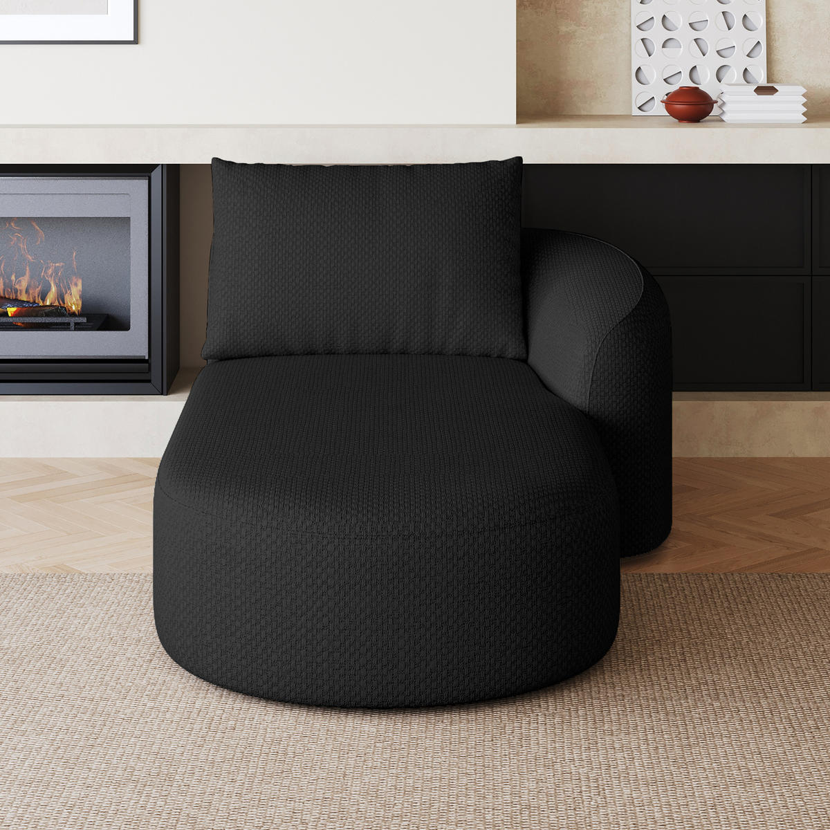 RÉCAMIERE DE-34711 rechte Chaiselongue Schwarz - Schwarz, Textil (106/85/168cm) - ComfortXL