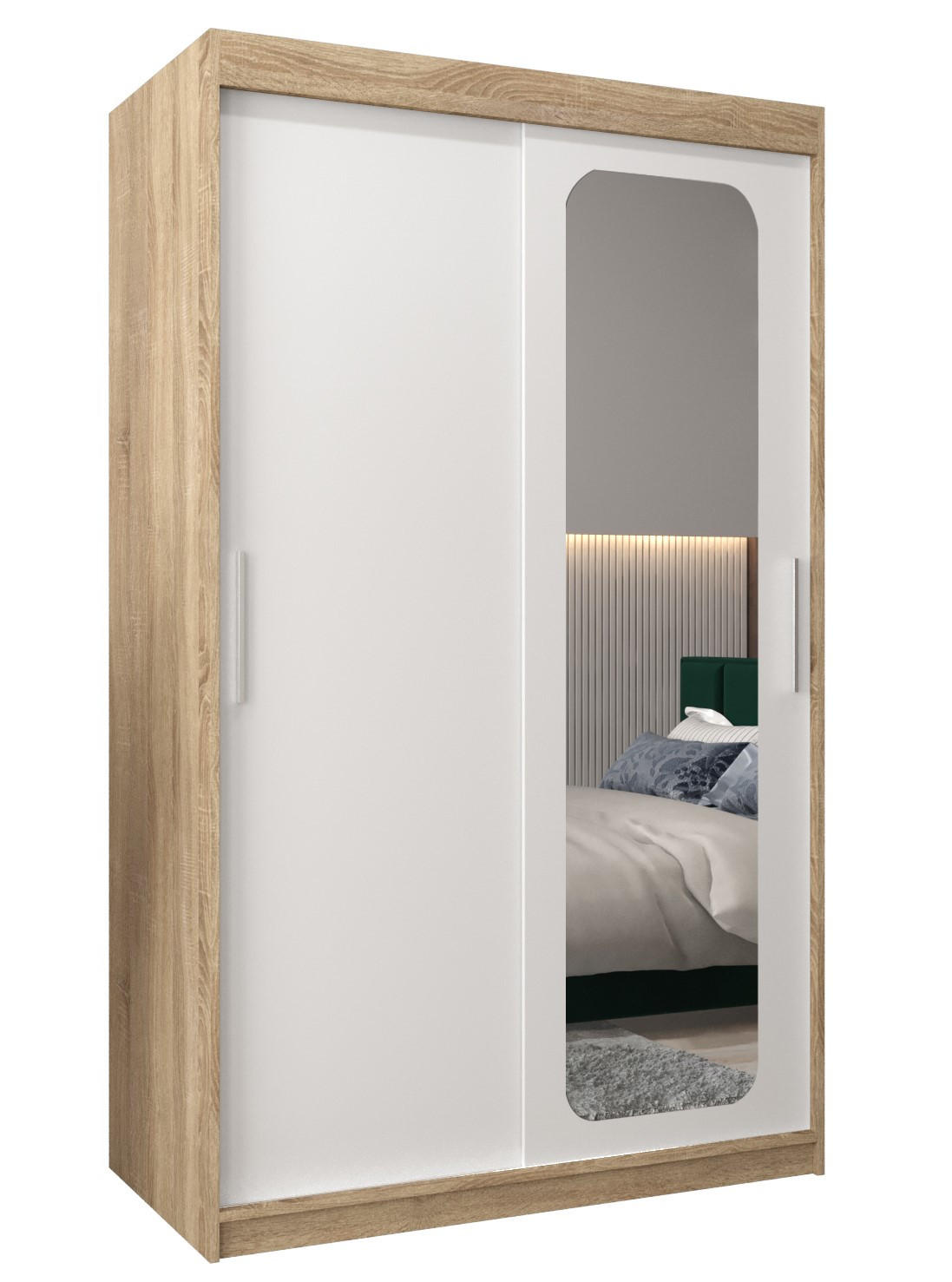 SCHWEBETÜRENSCHRANK 200/120/62 2-türig - Silberfarben/Weiß, Holz/Kunststoff (120/200/62cm) - Abiks Möbel