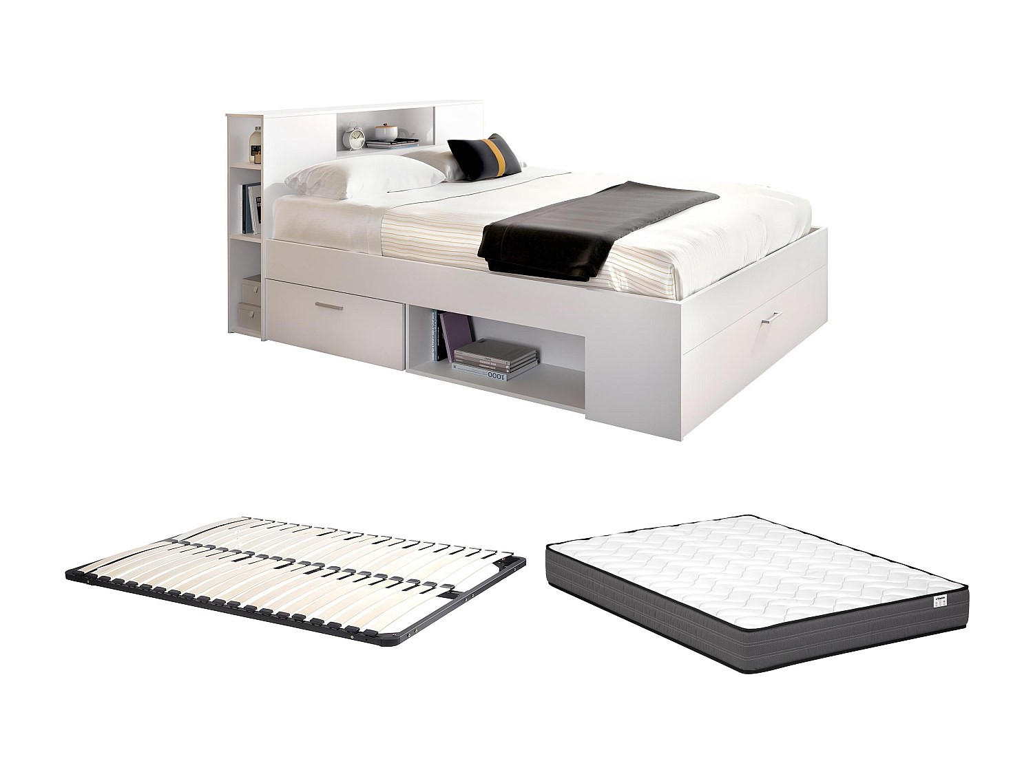 BETTRAHMEN - 2 -Sitzer - Holzspan - weiß - LEANDRE - Weiß, Holz (169.5/228.5cm) - Vente-Unique