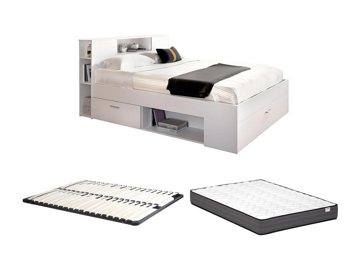 BETTRAHMEN - 2 -Sitzer - Holzspan - weiß - LEANDRE - Weiß, Holz (169.5/228.5cm) - Vente-Unique