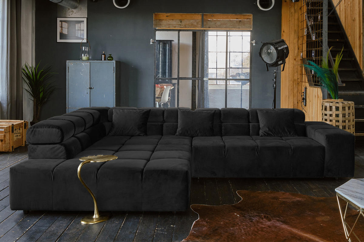 ECKSOFA NEVADA Schwarz Velvet - Schwarz, Textil (319/215cm) - KAWOLA