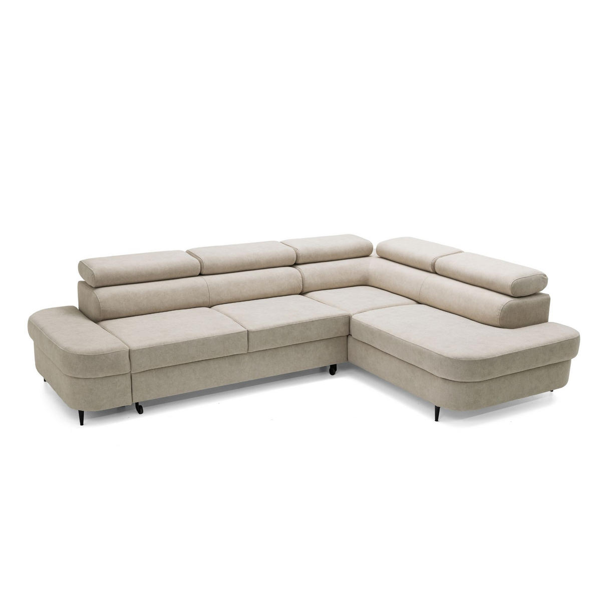 ECKSOFA PRIAM L Rechts mit Schlaffunktion 125x195 Velours Beige - Beige/Schwarz, Holz/Textil (203/275cm) - Muffo