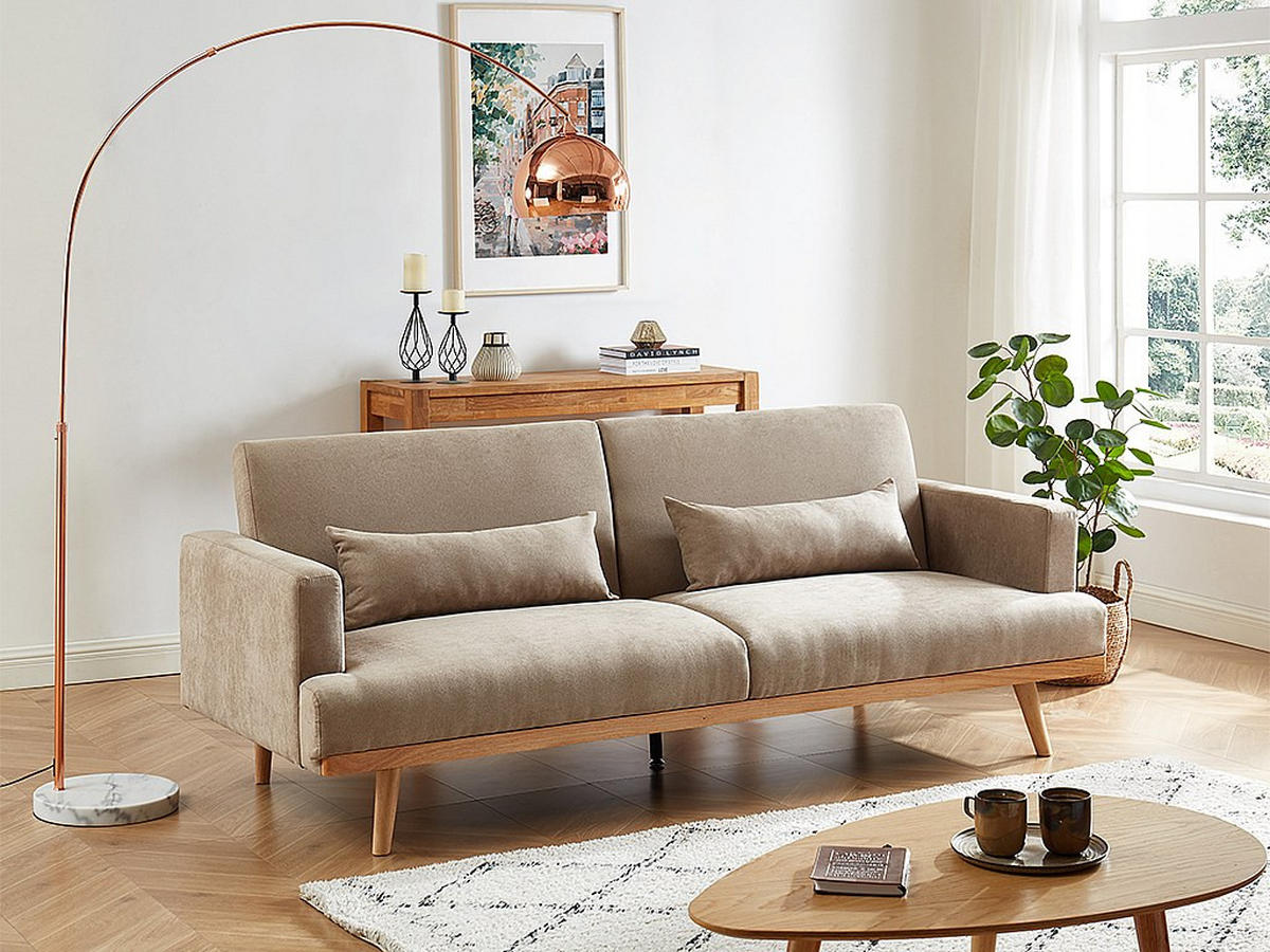 SCHLAFSOFA Klappsofa 3-Sitzer - Stoff - Beige - ESME - Beige, Textil (216/85/89cm) - Vente-Unique