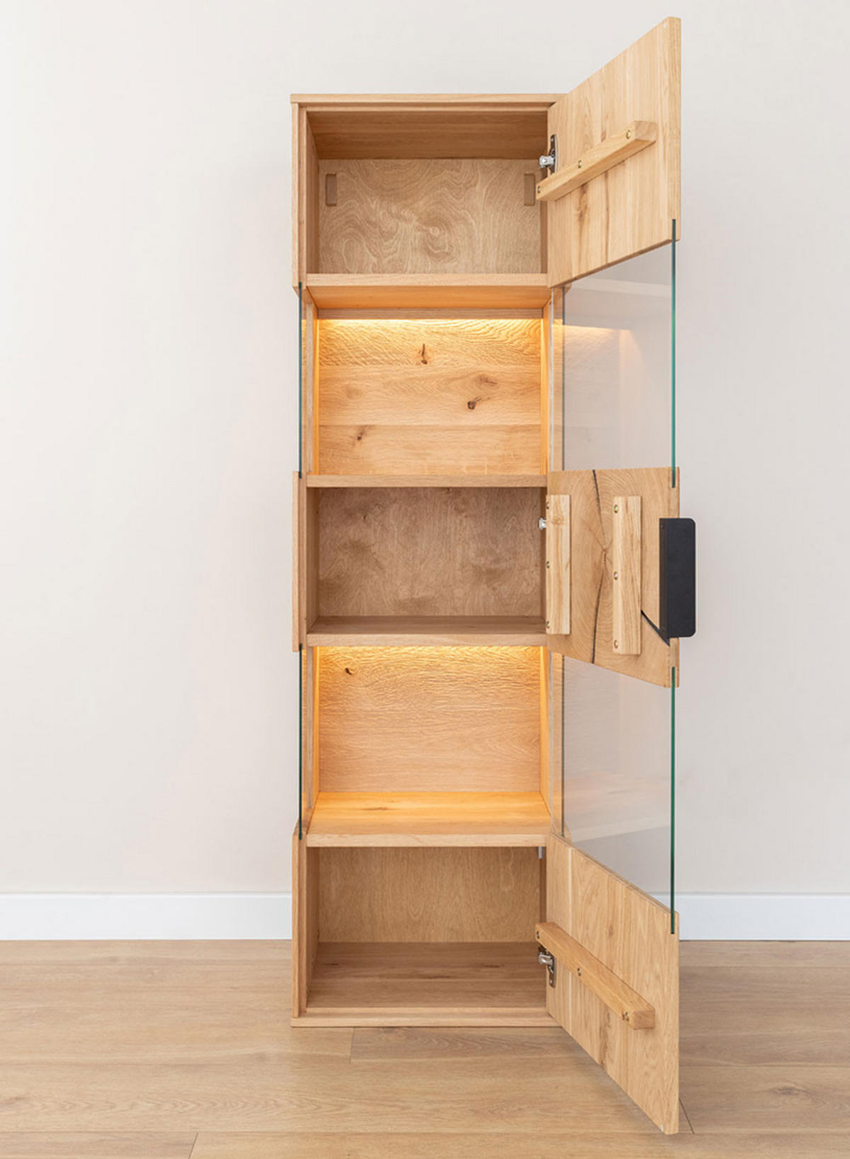 WOHNWAND Tirano 3er-Set Eiche Natur / Hirnholz - Eichefarben/Schwarz, Holz/Metall (326/147/39cm) - Feldmann-Wohnen