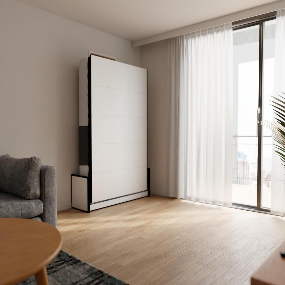 SCHRANKBETT Murphy Studio 120x200 Vertikal, mit Gasdruckfeder-Mechanismus - Schwarz/Graphitfarben, Holzwerkstoff/Metall (120/200cm) - WallBedKing