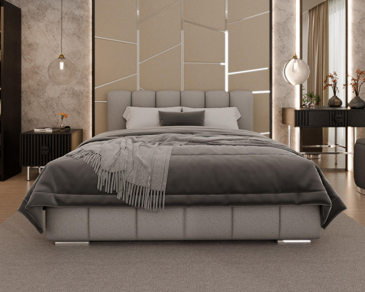 POLSTERBETT Zaira 160x200cm – Elegantes Polsterbett für modernen Wohnstil , ohne matratze, hellgrau - Hellgrau, Holz (160/200cm) - Homesy
