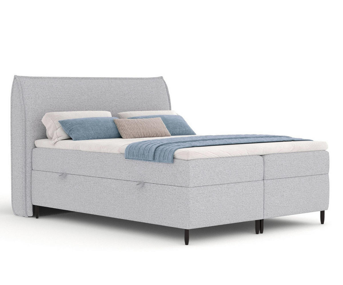 BOXBETT 180/200 cm Corvus, in Hellgrau, Matratze, Topper, Bettkasten, H3 = fest - Hellgrau/Schwarz, Holz/Holzwerkstoff (180/200cm) - Maison de Reve
