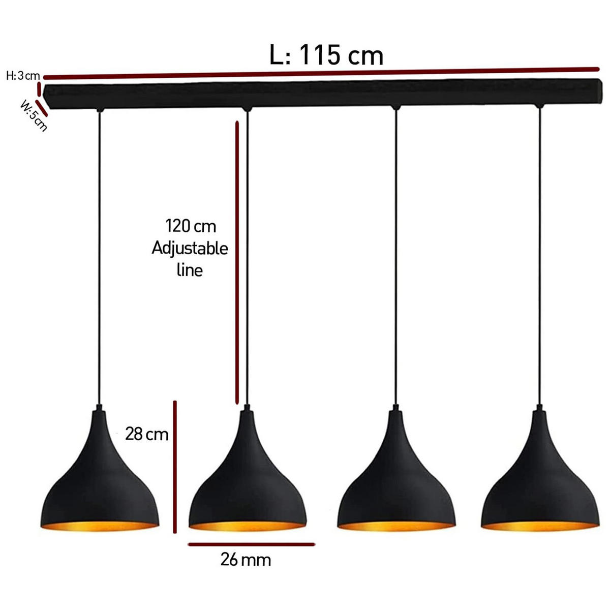 PENDELLEUCHTE Adash 26/28 cm - Goldfarben/Schwarz, Metall (26/28cm) - Bamyum
