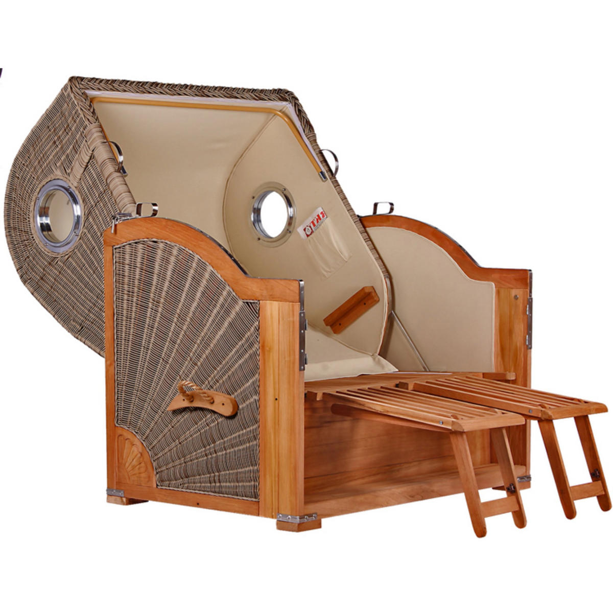 STRANDKORB Baltikum Teak 2,5 Sitzer - Schwarz/Braun, Holz/Metall (142/170/95cm) - Mr. Deko