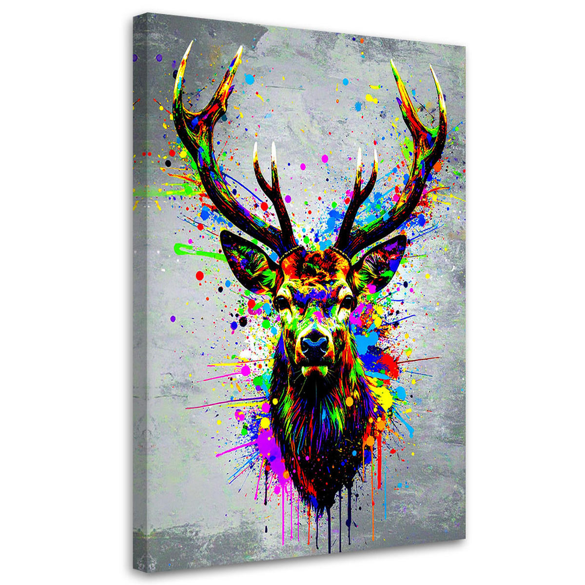 LEINWANDBILD Bunter Hirschkopf Abstrakt 40x60cm - Multicolor, Textil (40/60cm) - Feeby