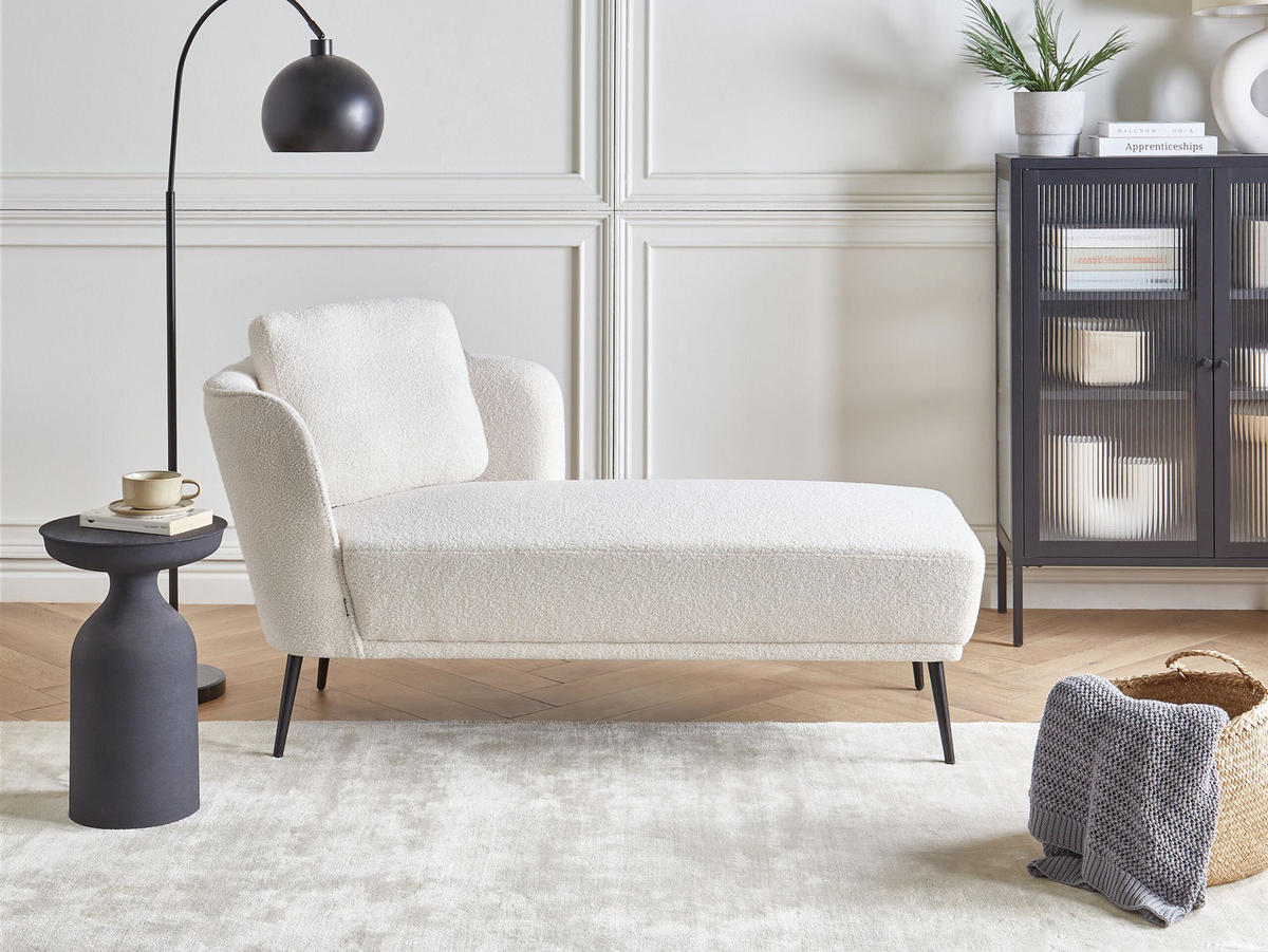 ČALOUNĚNÉ LEHÁTKO CHAISE LONGUE LEVOSTRANNÉ Bouclé Krémově bílé Artheze - bílá/černá, textil (148/70/64cm) - Beliani