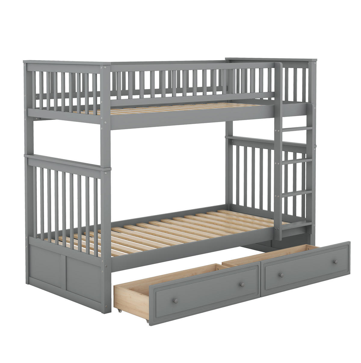 ETAGENBETT 90/200 cm Grau aus Kiefer mit 2 Schubladen - Grau, Holz (90/200cm) - BEAOK