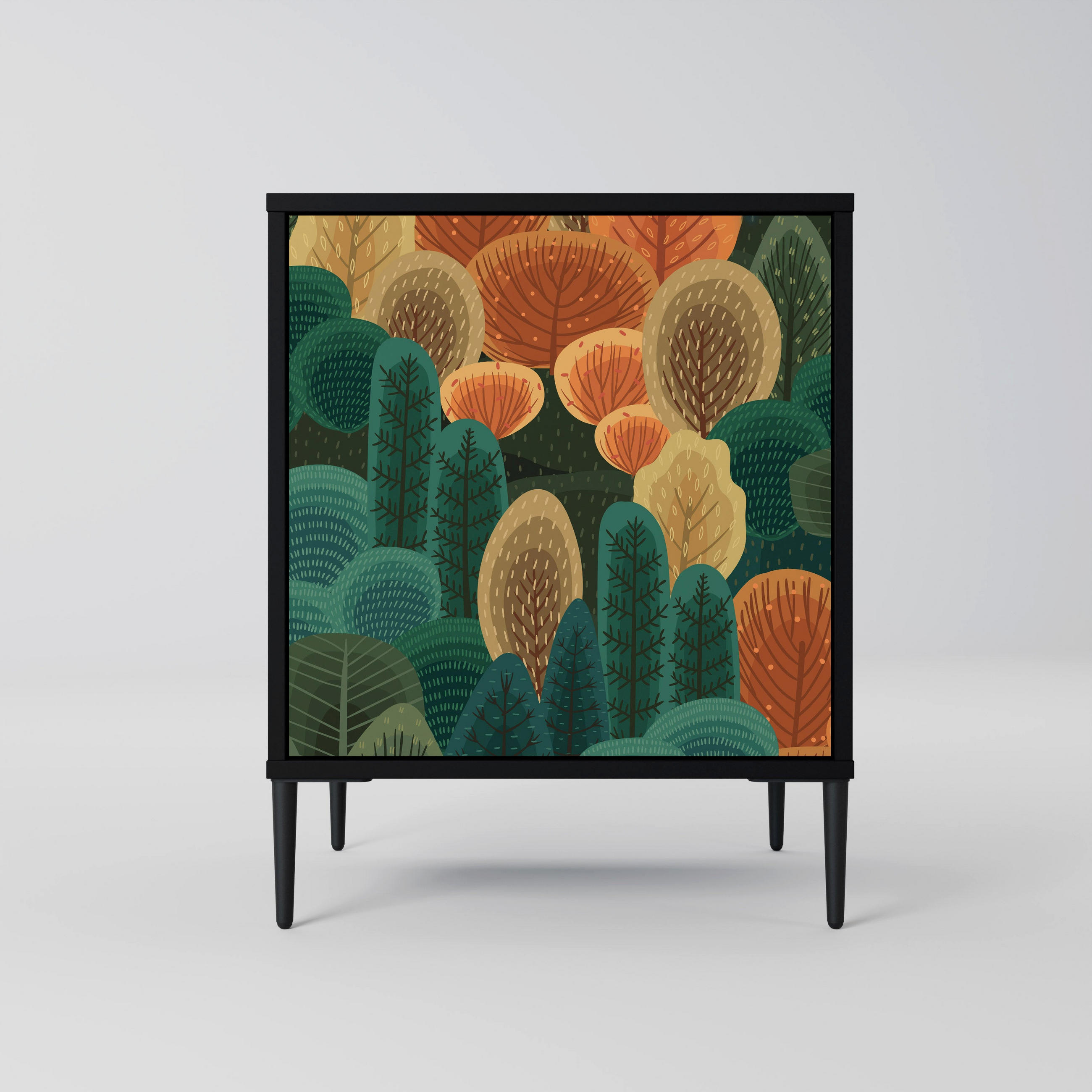 SIDEBOARD AUTUMN KALEIDOSCOPE, Schwarz, 57,5x42x72,5 cm, Schwarze Metallfüße - Multicolor/Schwarz, Holzwerkstoff/Metall (57.5/72.5/42cm) - SpaceRebels