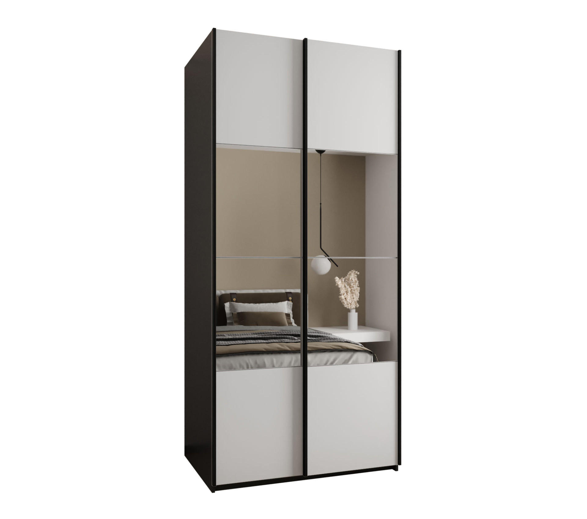 Abiks Möbel Schwebetürenschrank Schwarz, Weiß, Schwarz 100x245x64 cm