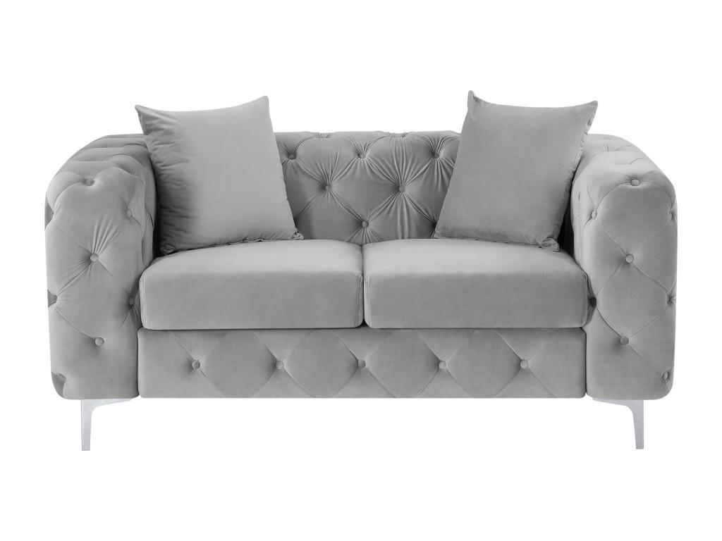 CHESTERFIELD-SOFA 2-Sitzer - Samt - Hellgrau - EDWINA - Hellgrau, Textil (91/76/162cm) - Vente-Unique