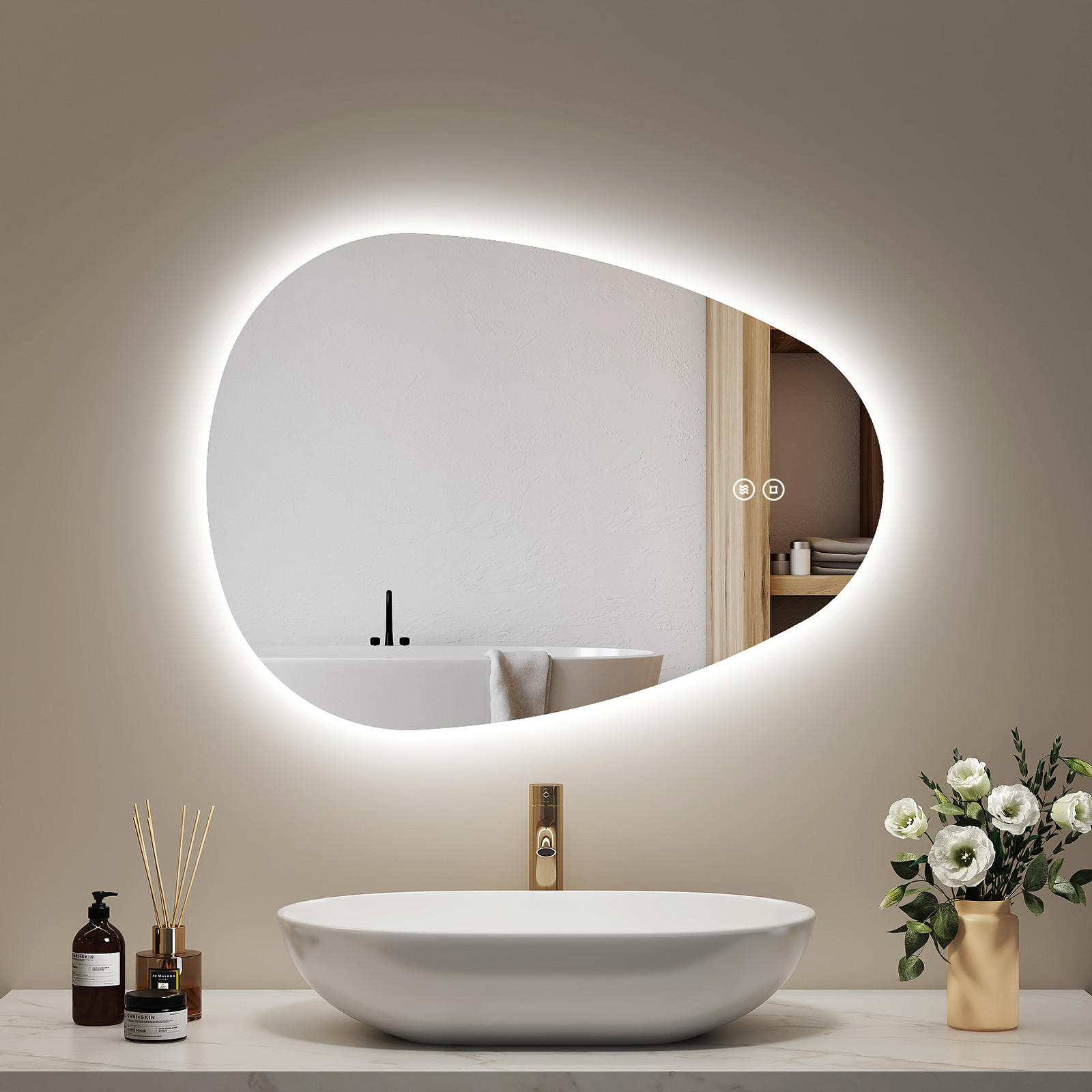 BADSPIEGEL mit Touch-Schalter, Dimmbar 70/50/3 cm - Weiß, Glas (50/2.9/70cm) - EMKE