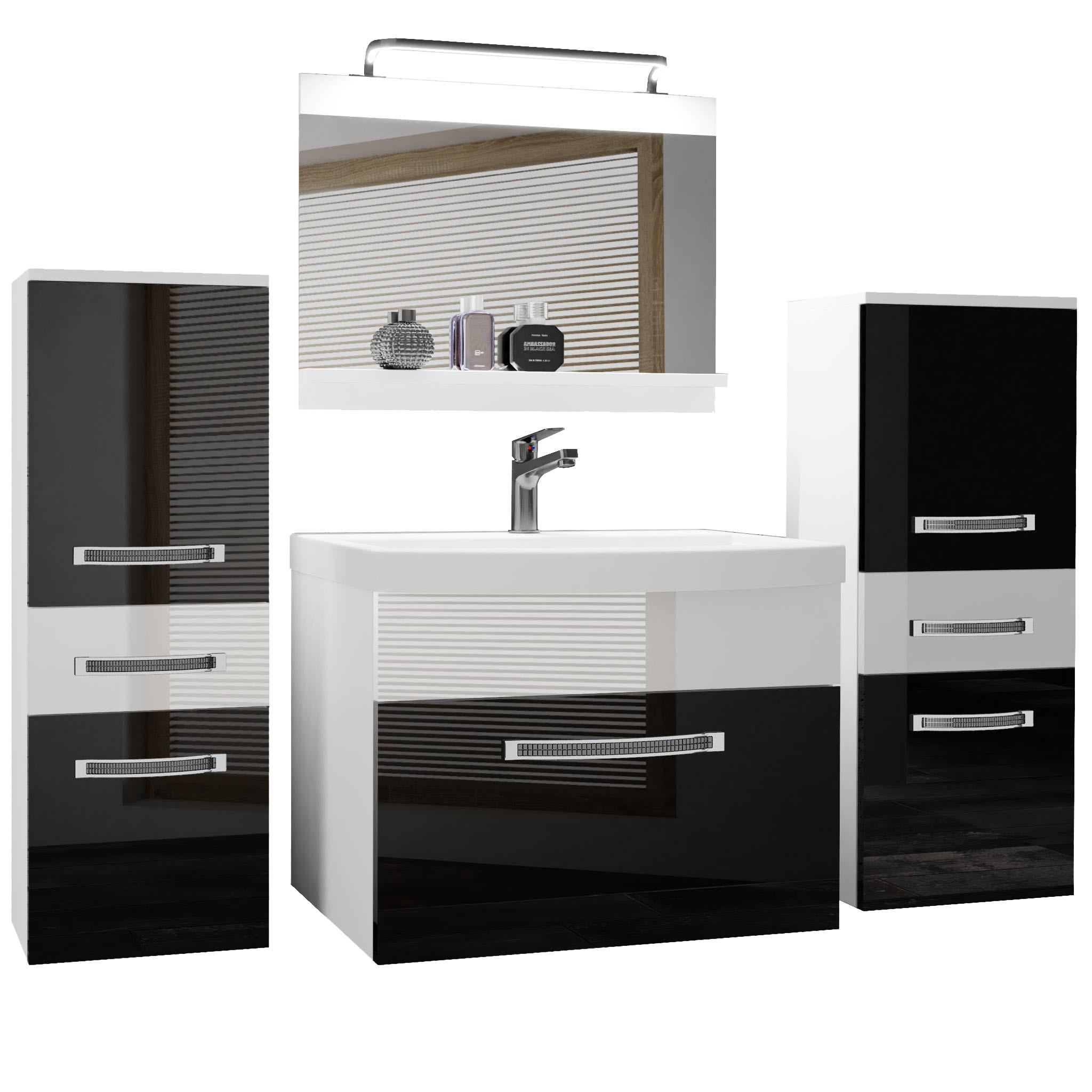 BADMÖBEL Badezimmer Schwarz Weiss Glänzend - Schwarz/Weiß, Holz (140/81/40cm) - B BELINI GROUP