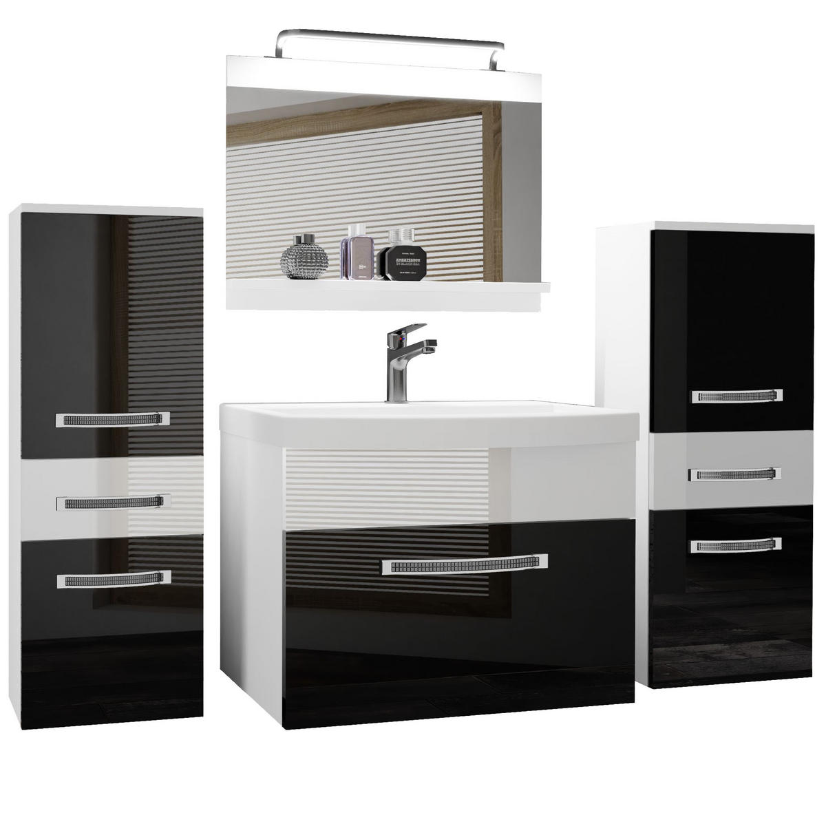 BADMÖBEL Badezimmer Schwarz Weiss Glänzend - Schwarz/Weiß, Holz (140/81/40cm) - B BELINI GROUP