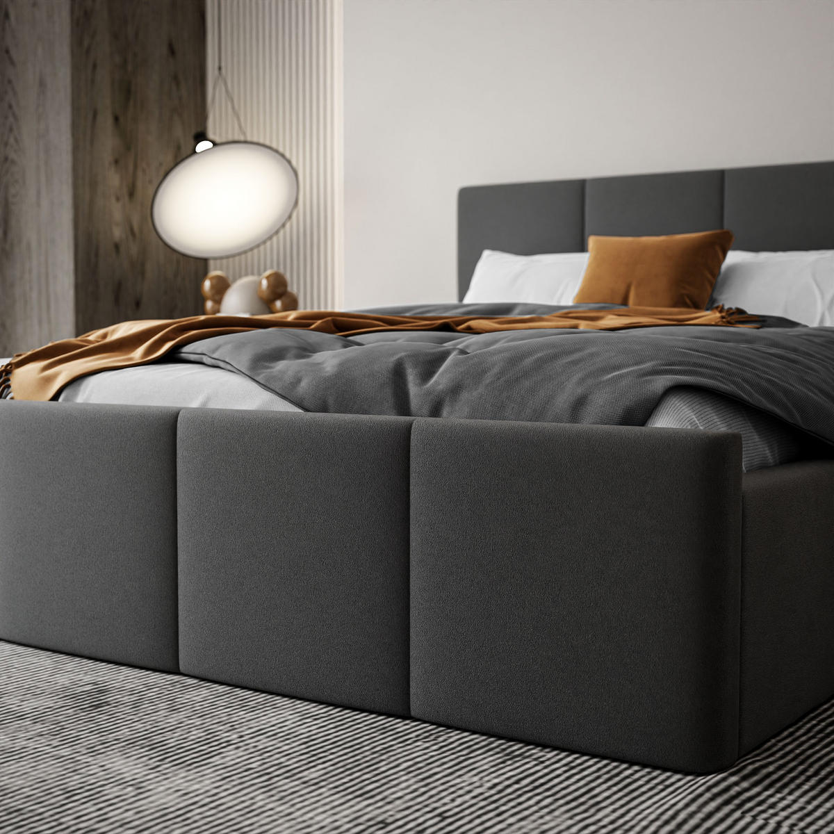 POLSTERBETT AVA 160x200 cm Jasmine 96, 34 Holzlatten, Kopfteil 91 cm - Grau, Textil (160/200cm) - Lookway
