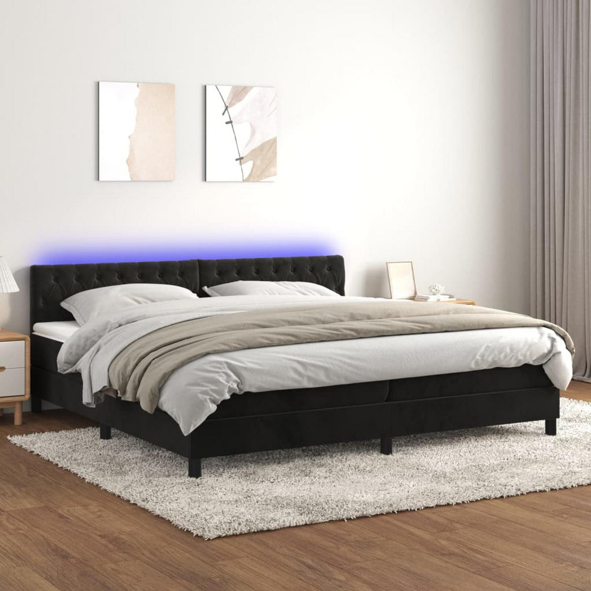 BOXSPRINGBETT mit Matratzen und LED, 78/88 cm Kopfteil, 200/200 cm aus Samt, Schwarz - Schwarz, Textil - vidaXL