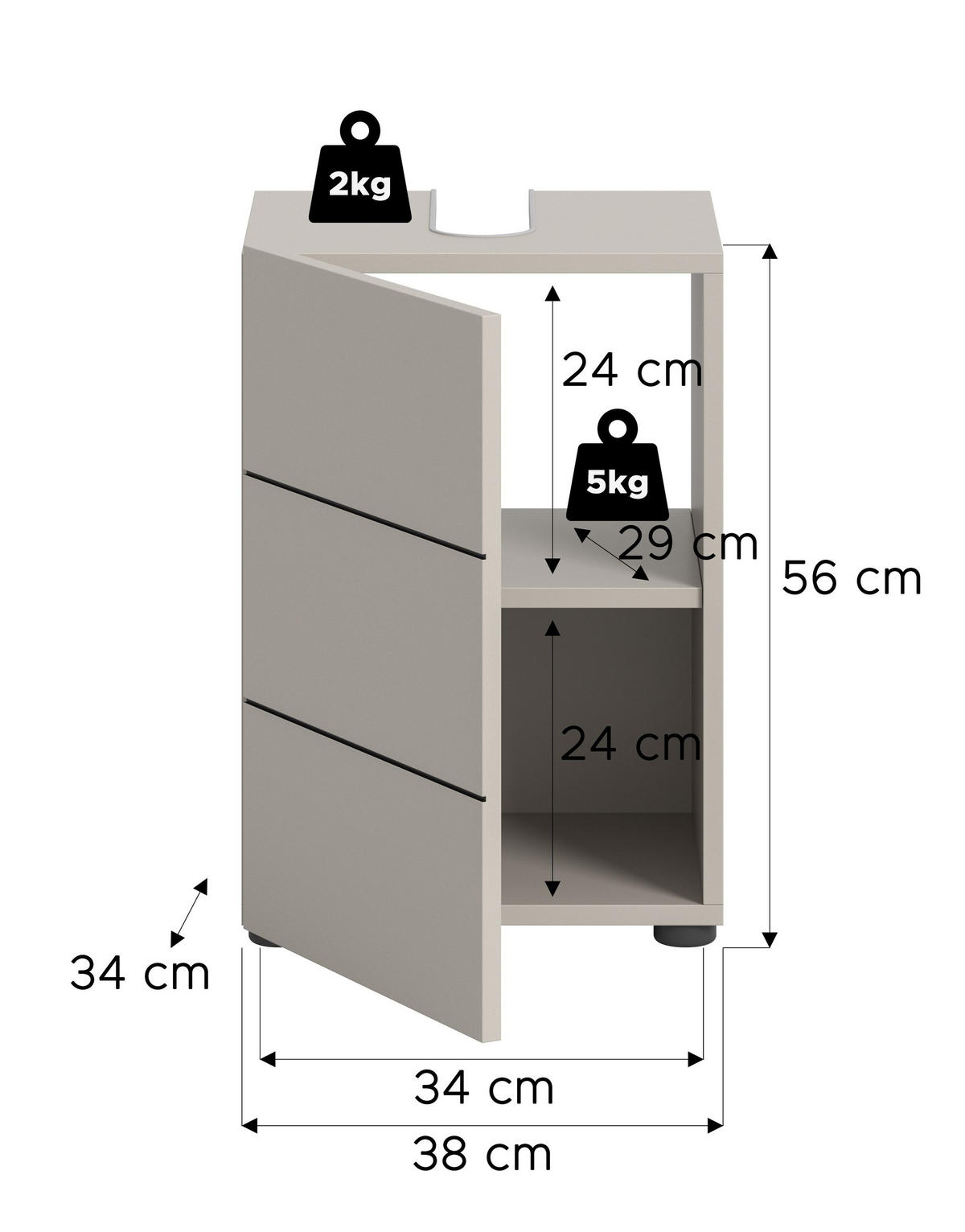 WASCHBECKENUNTERSCHRANK VIRA (B/H/T: ca. 38/56/34 cm) in Kaschmir/Kaschmir - Kaschmir, Holz (38/56/34cm)