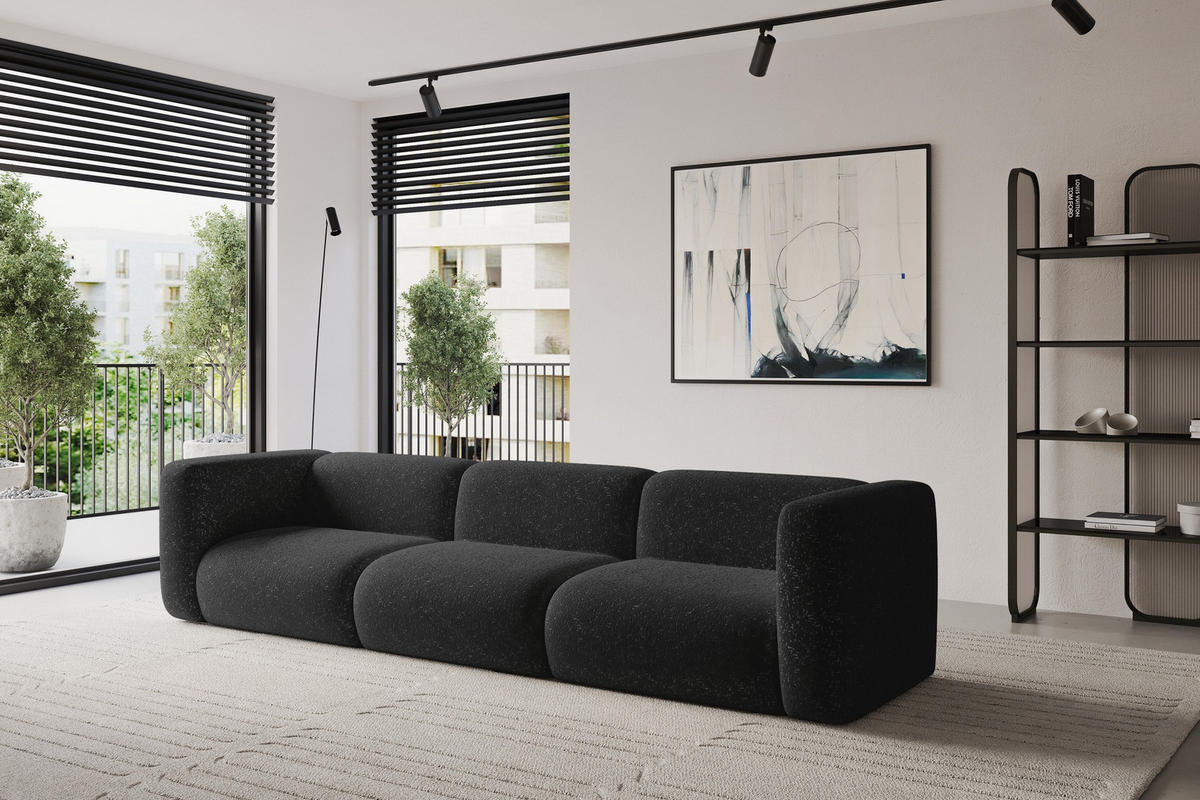 MODULÁRNÍ pohovka MIRA-S2, 3místná, 319 × 89 × 70 cm, černá, velur - černá, kompozitní dřevo/textil (319/70/89cm) - ALTDECOR