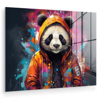 ACRYLGLASBILD Panda - Jacke - Graffiti - Orange 80x60 cm - Orange, Glas (80/60cm) - MuchoWow