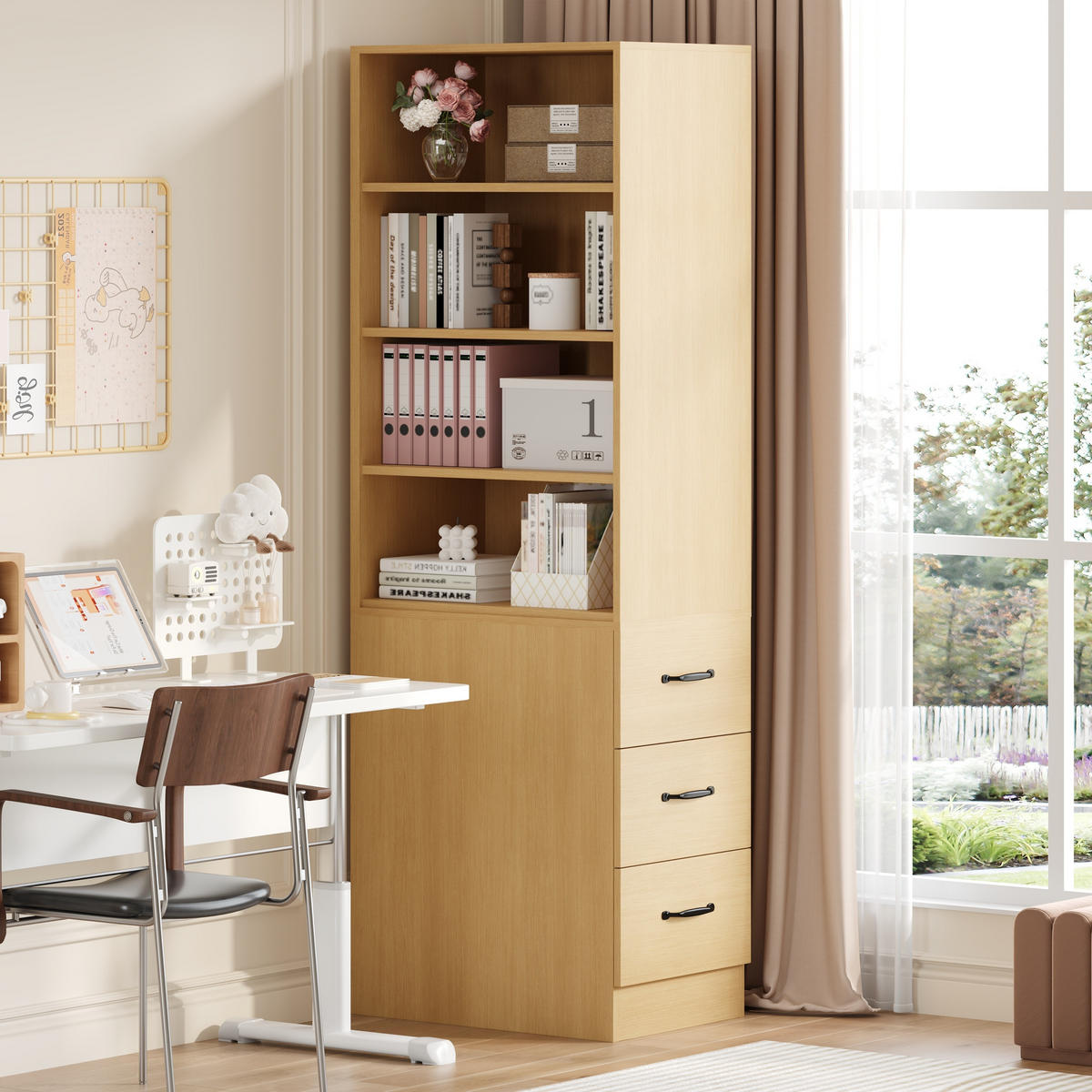 BÜCHERREGAL in Eichenfarbe Eckregal mit Schubladen für kleine Räume und Wohnzimmer, B60/T38/H180 cm - Eichefarben, Holzwerkstoff (60/180/36.5cm) - STILVORA