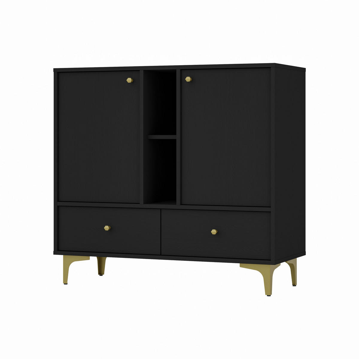 KOMMODE TORINO 100/94/41 cm mit 2 Schubladen 2 Türen Graphitfarben - Graphitfarben, Holzwerkstoff (100/94/41cm) - MASSENO