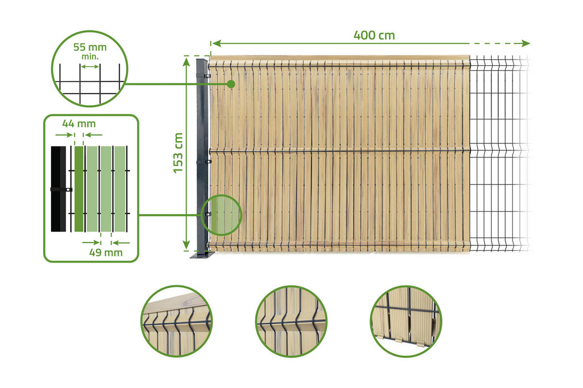 PVC-SICHTSCHUTZLAMELLEN-STEIF-SET Cinto beige 4m H.150cm - Mit clips und Endprofil - Beige, Kunststoff (400/153cm) - Casanoov